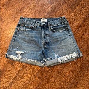 Agolde Parker Long Blue Jean Shorts High-Waisted Distressed